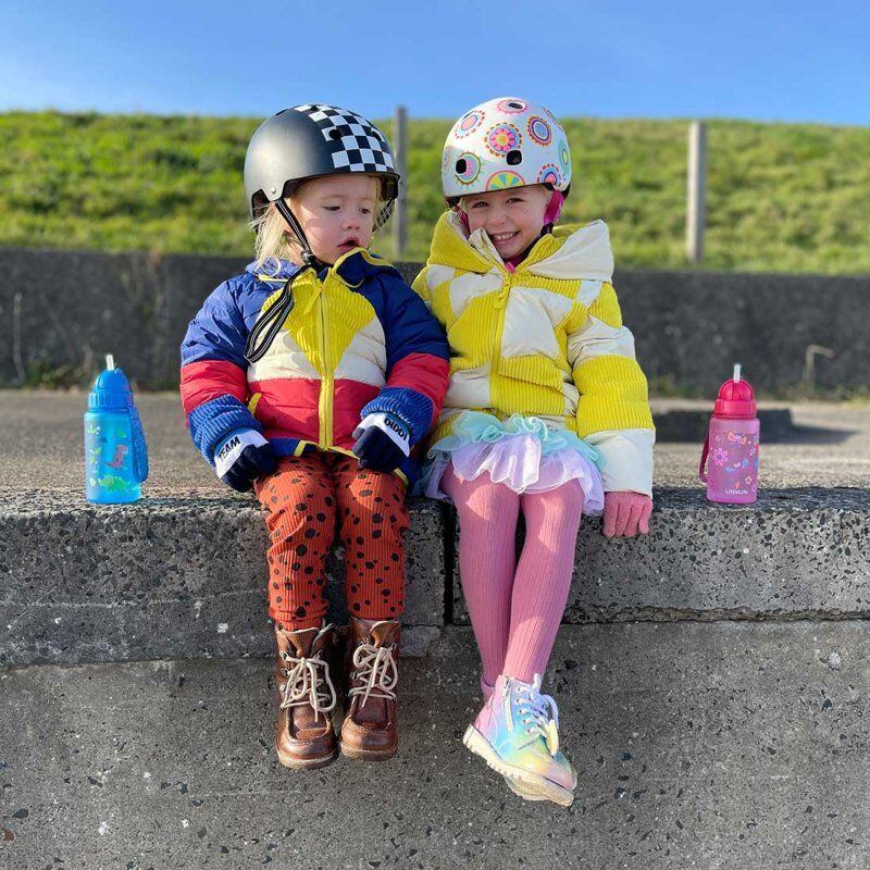 LittleLife Dětská lahev s brčkem Růžová (motýlci)