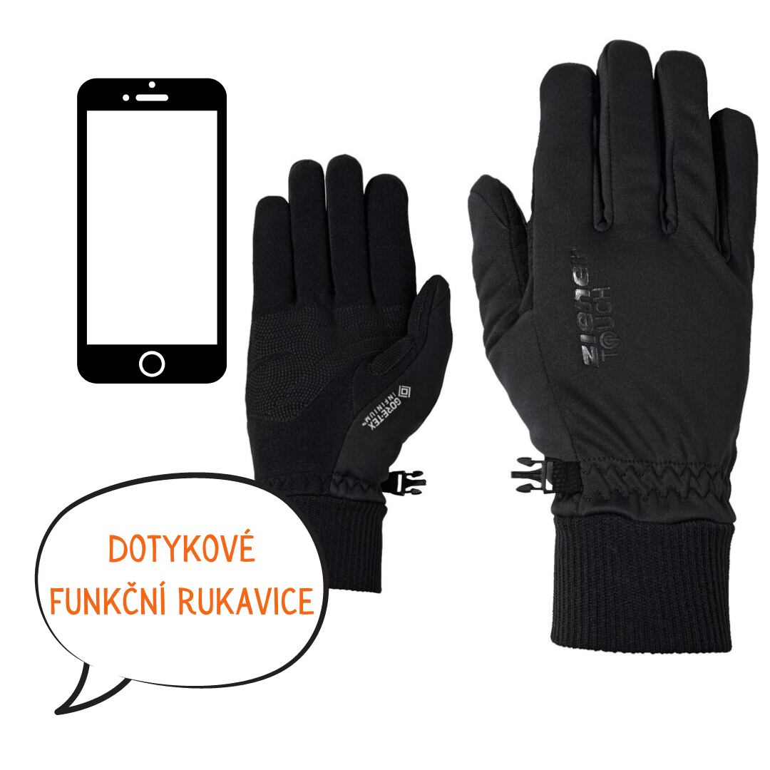 Ziener Softshellové rukavice Idaho WS Gtx touch black - prstové velikost rukavic
