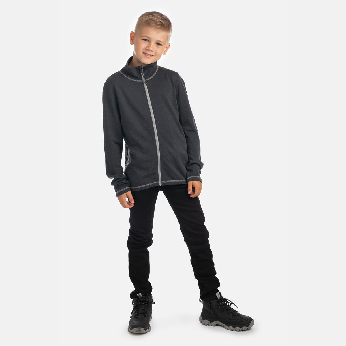 Huppa Dětská mikina s merinem Kalle dark gray